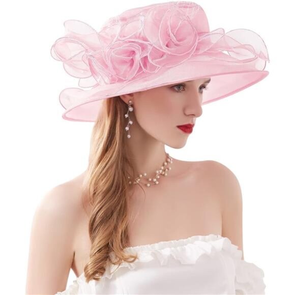 Organza Church Fascinator Hats 024 Light Pink